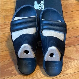 Sorel Black and Tan Slide Sandals